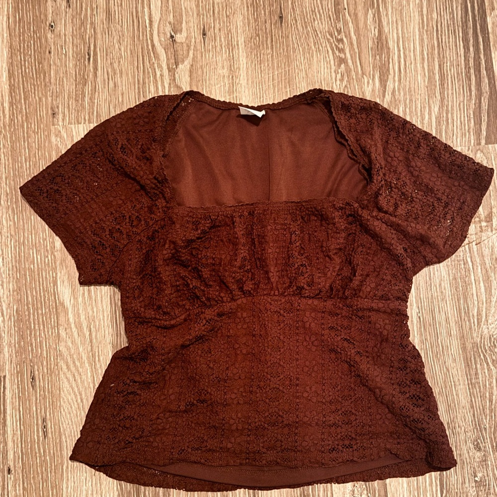No Boundaries Brown Lace Blouse